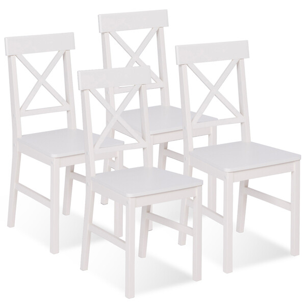 ID MARKET - Lot de 4 chaises de cuisine avec croisillons SUZANNE bois blanc - large