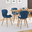 ID MARKET - Lot de 4 chaises ROBINE en tissu bleu canard pour salle à manger - vignette