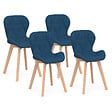 ID MARKET - Lot de 4 chaises ROBINE en tissu bleu canard pour salle à manger - vignette