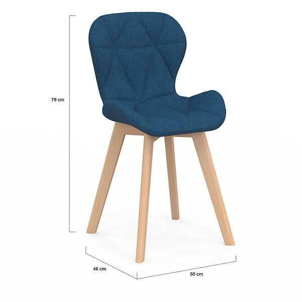 ID MARKET - Lot de 4 chaises ROBINE en tissu bleu canard pour salle à manger - large
