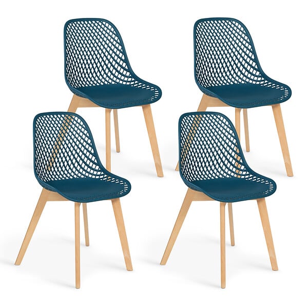ID MARKET - Lot de 4 chaises MANDY bleu canard pour salle à manger - large