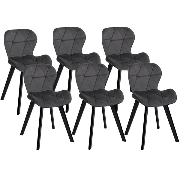ID MARKET - Lot de 6 chaises ROBINE en velours gris foncé pieds noirs - large
