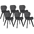 ID MARKET - Lot de 6 chaises ROBINE en velours gris foncé pieds noirs - vignette
