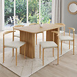 ID MARKET - Lot de 6 chaises NOE en imitation bois et assise en tissu beige pour salle à manger - vignette