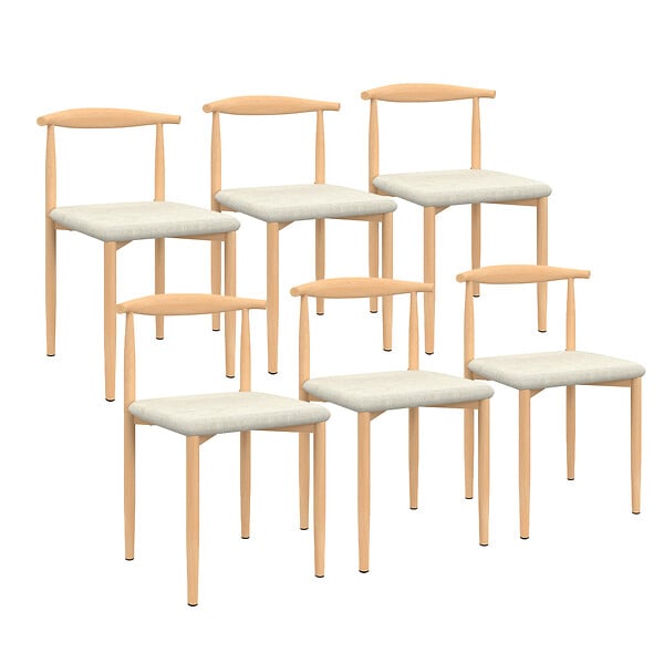 ID MARKET - Lot de 6 chaises NOE en imitation bois et assise en tissu beige pour salle à manger - large