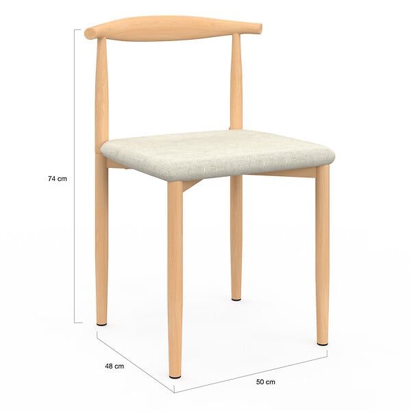 ID MARKET - Lot de 6 chaises NOE en imitation bois et assise en tissu beige pour salle à manger - large