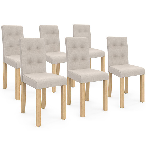 ID MARKET - Lot de 6 chaises POLGA capitonnées beiges pour salle à manger - large