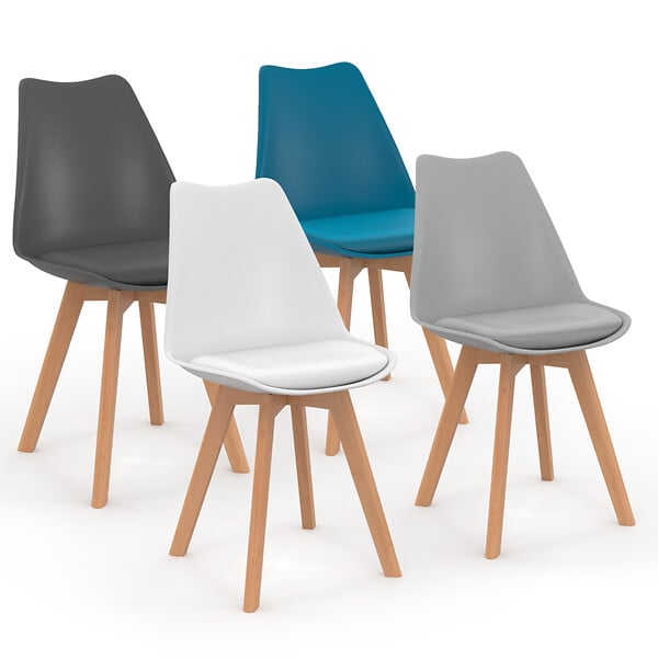 ID MARKET - Lot de 4 chaises scandinaves SARA mix color gris foncé, gris clair, blanc et bleu - large