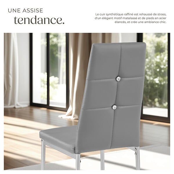 TECTAKE - Ensemble 4 chaises de salle à manger aspect cuir à paillettes gris - large