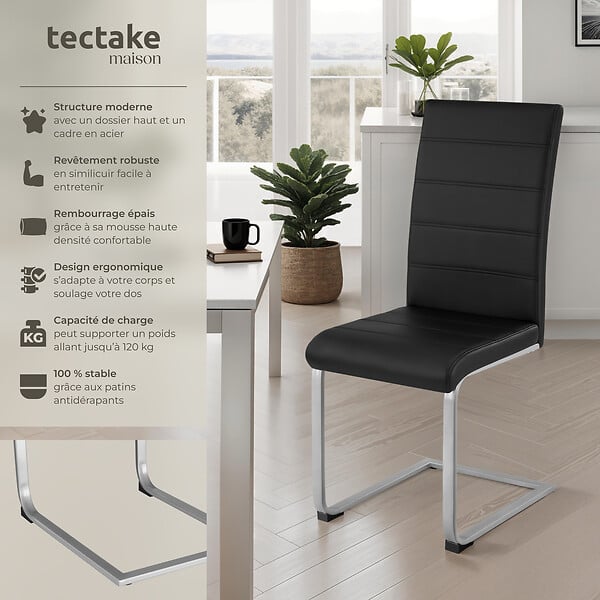 TECTAKE - Ensemble 4 chaises de salle à manger Rembourrées aspect cuir noir - large