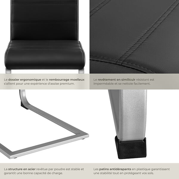 TECTAKE - Ensemble 4 chaises de salle à manger Rembourrées aspect cuir noir - large