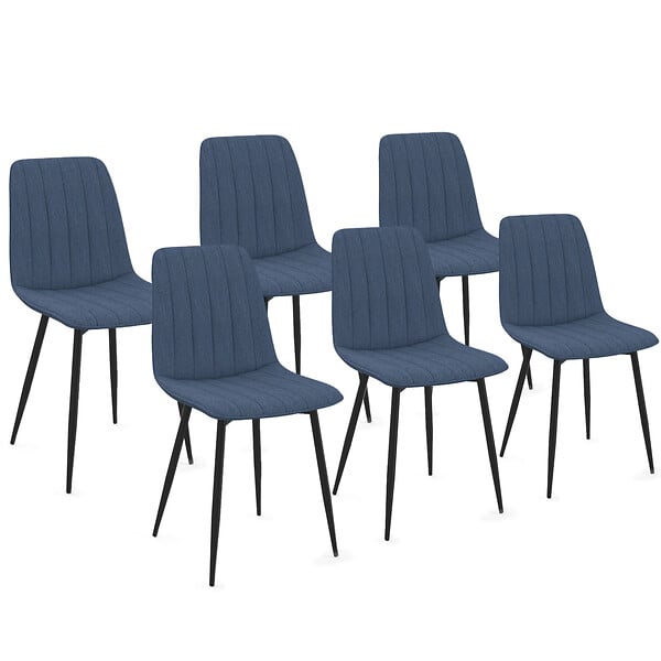 ID MARKET - Lot de 6 chaises MIRA en tissu bleu pour salle à manger - large