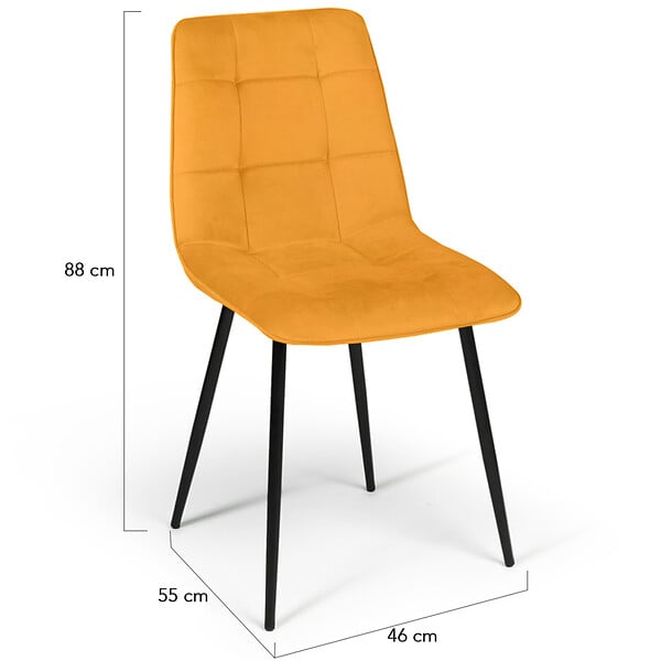 ID MARKET - Lot de 4 chaises MILA en velours mix color bleu x2, jaune ocre, rose - large