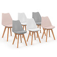 ID MARKET - Lot de 6 chaises scandinaves SARA mix color pastel rose x2, gris clair x2 et blanc x2 - vignette