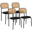 ID MARKET - Lot de 4 chaises vintage CLOTILDE en métal noir et dossier cannage pour salle à manger - vignette