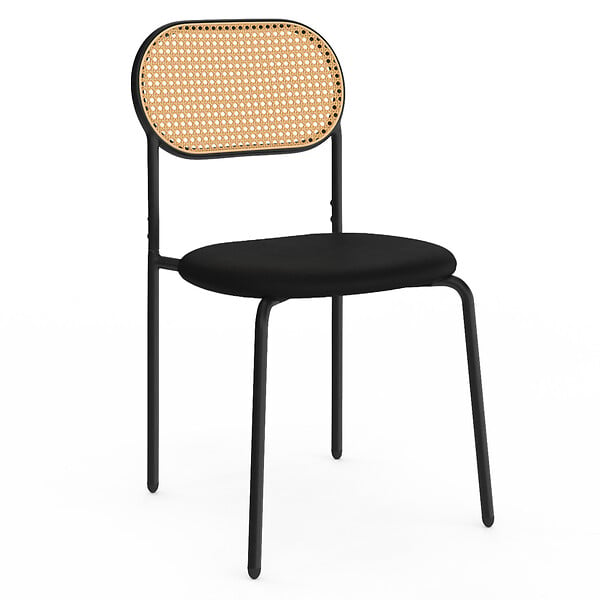 ID MARKET - Lot de 4 chaises vintage CLOTILDE en métal noir et dossier cannage pour salle à manger - large