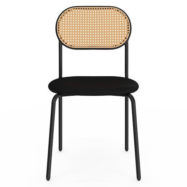 ID MARKET - Lot de 4 chaises vintage CLOTILDE en métal noir et dossier cannage pour salle à manger - large