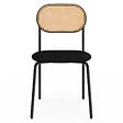 ID MARKET - Lot de 4 chaises vintage CLOTILDE en métal noir et dossier cannage pour salle à manger - vignette
