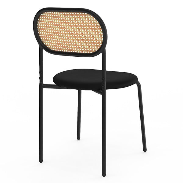 ID MARKET - Lot de 4 chaises vintage CLOTILDE en métal noir et dossier cannage pour salle à manger - large