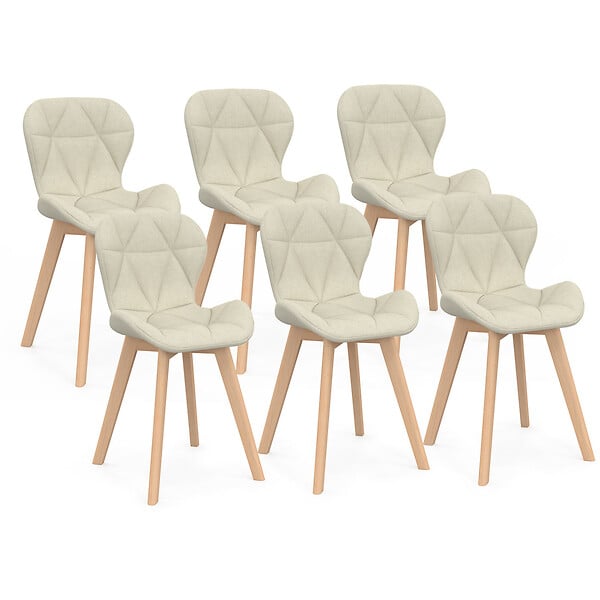 ID MARKET - Lot de 6 chaises ROBINE en tissu beige pour salle à manger - large