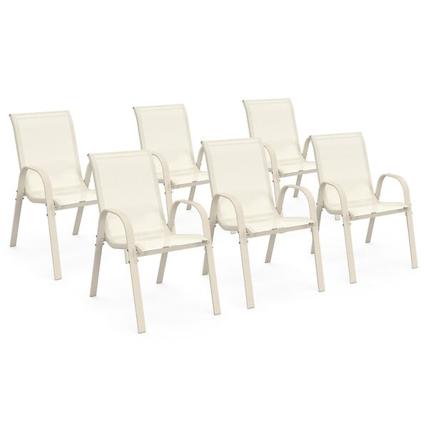 ID MARKET - Lot de 6 chaises de jardin LYMA métal et textilène empilables beige - large