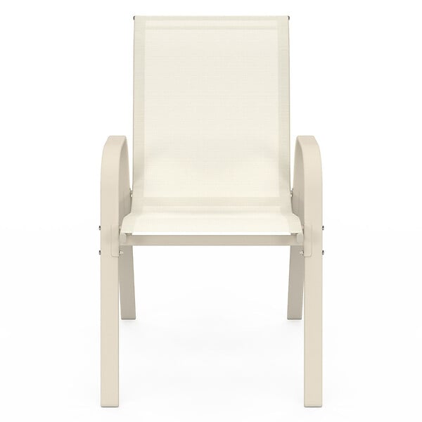 ID MARKET - Lot de 6 chaises de jardin LYMA métal et textilène empilables beige - large