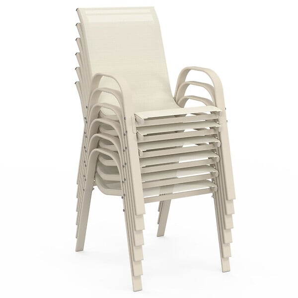 ID MARKET - Lot de 6 chaises de jardin LYMA métal et textilène empilables beige - large