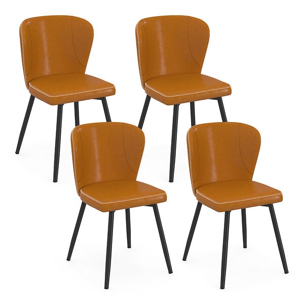 ID MARKET - Lot de 4 chaises ISAURE marron avec coutures et pied métal noir - large