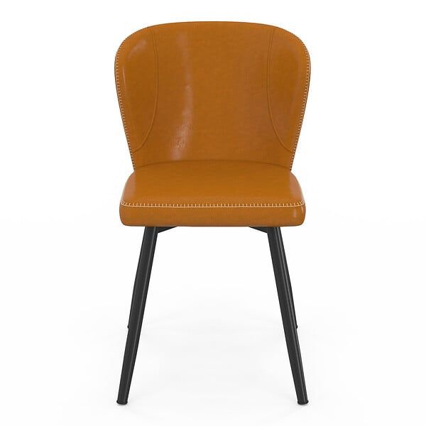 ID MARKET - Lot de 4 chaises ISAURE marron avec coutures et pied métal noir - large