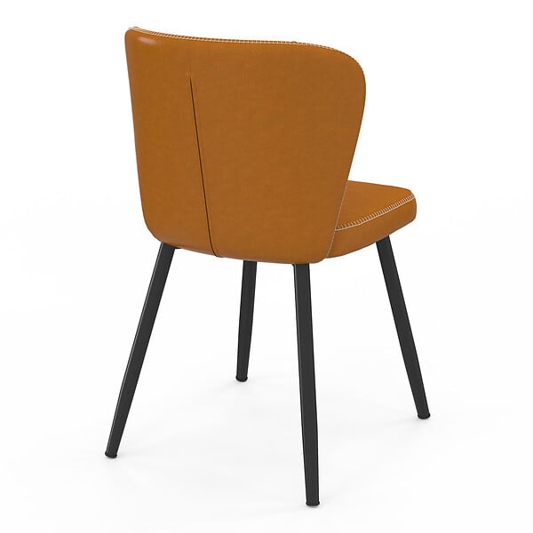 ID MARKET - Lot de 4 chaises ISAURE marron avec coutures et pied métal noir - large