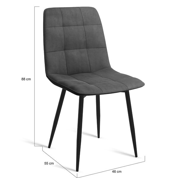 ID MARKET - Lot de 4 chaises MILA en velours mix color bleu, gris clair, gris foncé, jaune - large