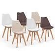 ID MARKET - Lot de 6 chaises scandinaves SARA mix color taupe, beige et blanc - vignette