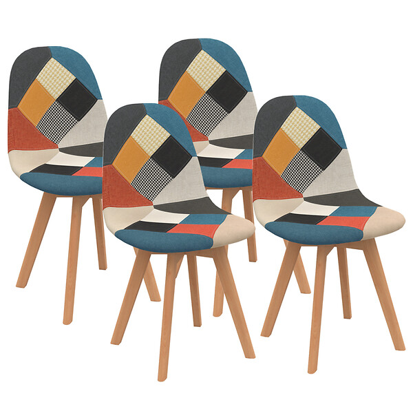 ID MARKET - Lot de 4 chaises scandinaves SARA motifs patchworks multi-couleurs - large