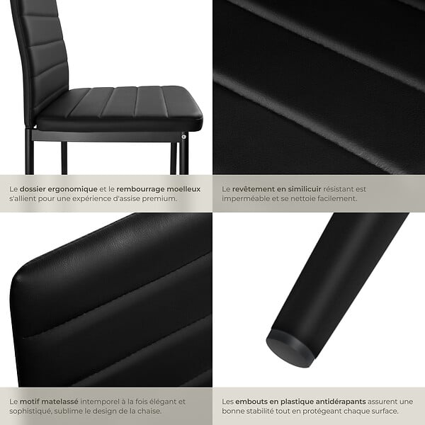 TECTAKE - Lot de 8 chaises avec strass Rembourrées en cuir synthétique noir - large