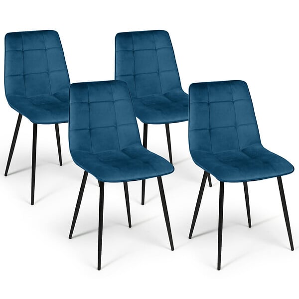 ID MARKET - Lot de 4 chaises MILA en velours bleu pour salle à manger - large