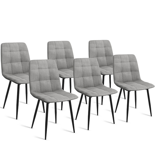 ID MARKET - Lot de 6 chaises MILA en velours gris clair pour salle à manger - large