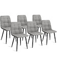 ID MARKET - Lot de 6 chaises MILA en velours gris clair pour salle à manger - vignette