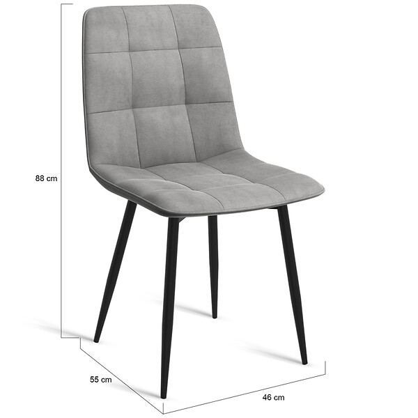 ID MARKET - Lot de 6 chaises MILA en velours gris clair pour salle à manger - large
