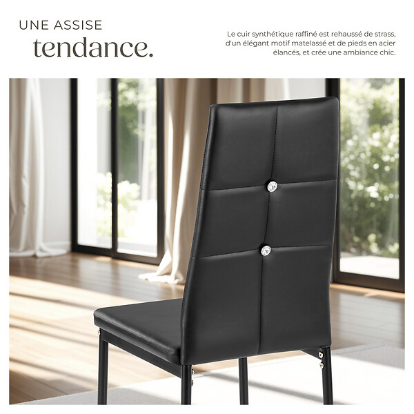 TECTAKE - Lot de 8 chaises avec strass revêtement en cuir synthétique noir - large
