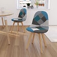 ID MARKET - Lot de 2 chaises scandinaves SARA motifs patchworks bleus - vignette