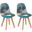 ID MARKET - Lot de 2 chaises scandinaves SARA motifs patchworks bleus - vignette