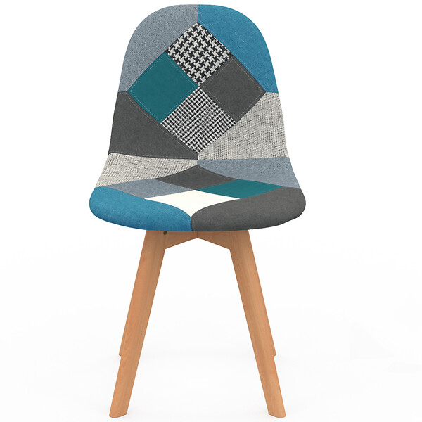 ID MARKET - Lot de 2 chaises scandinaves SARA motifs patchworks bleus - large
