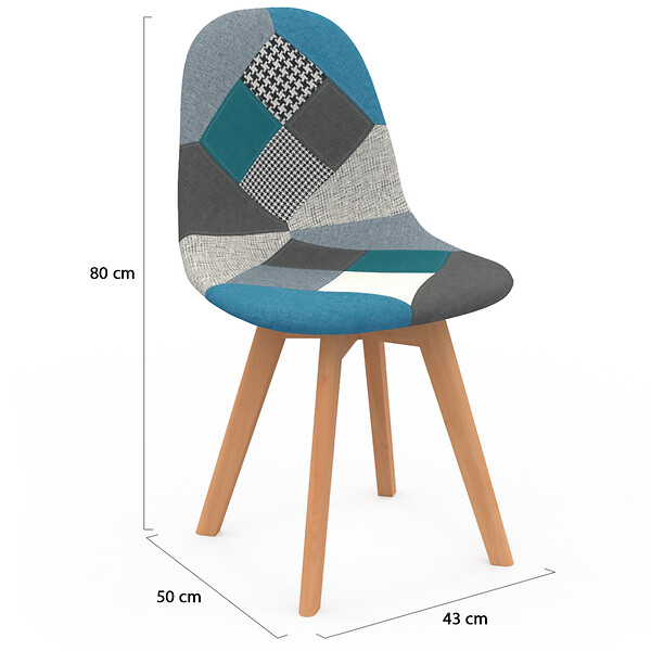 ID MARKET - Lot de 2 chaises scandinaves SARA motifs patchworks bleus - large