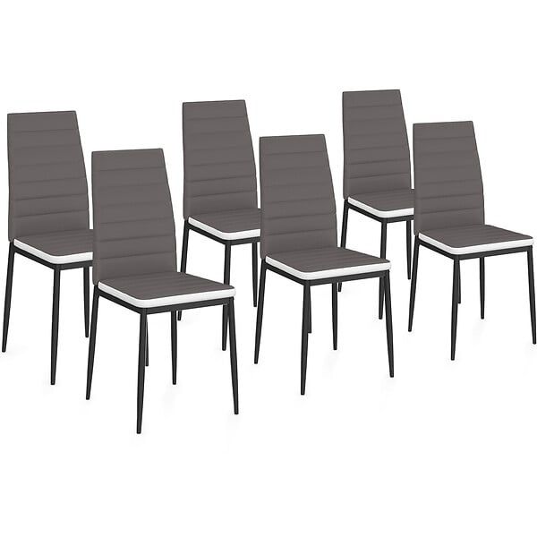 ID MARKET - Lot de 6 chaises ROMANE grises bandeau blanc pour salle à manger - large