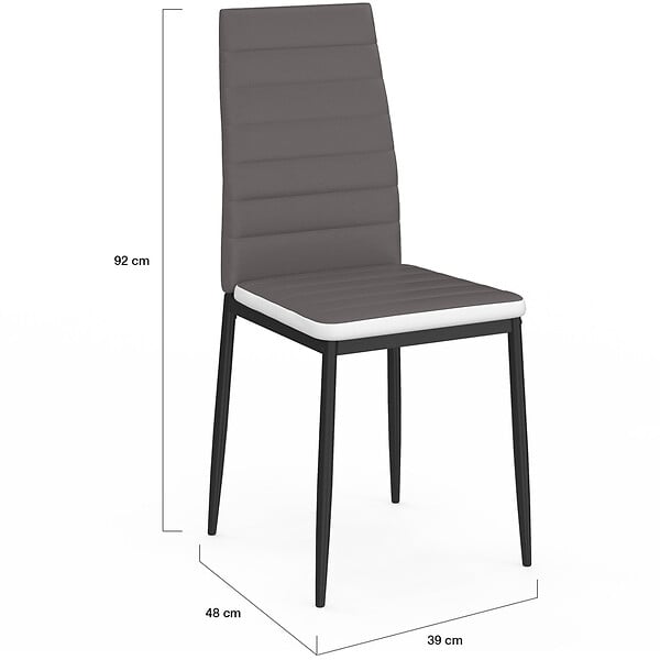 ID MARKET - Lot de 6 chaises ROMANE grises bandeau blanc pour salle à manger - large