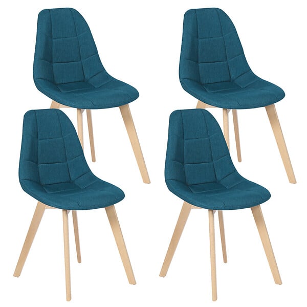 ID MARKET - Lot de 4 chaises scandinaves GABY bleues en tissu pour salle à manger - large