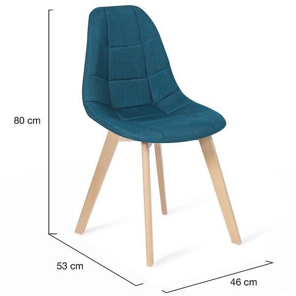 ID MARKET - Lot de 4 chaises scandinaves GABY bleues en tissu pour salle à manger - large