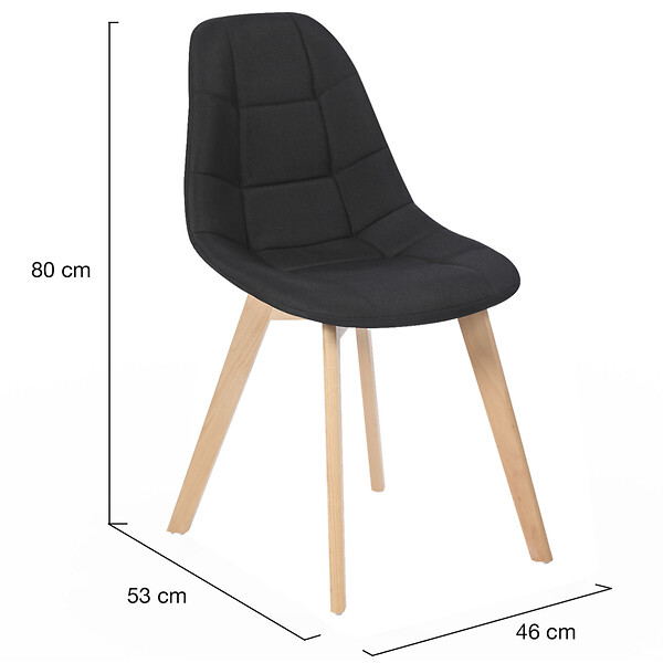 ID MARKET - Lot de 4 chaises scandinaves GABY noires en tissu pour salle à manger - large