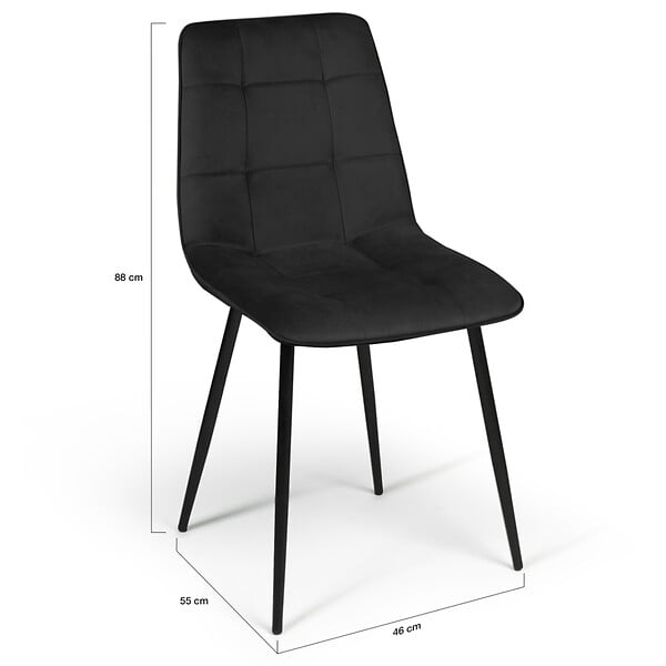 ID MARKET - Lot de 6 chaises MILA en velours noir pour salle à manger - large