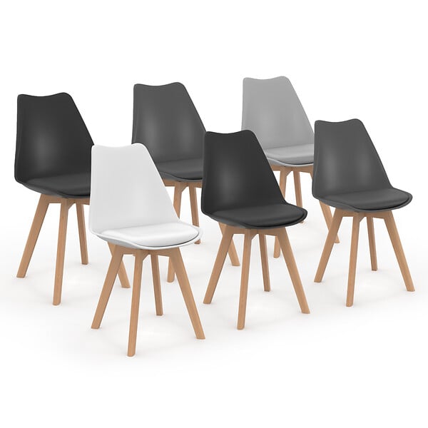 ID MARKET - Lot de 6 chaises scandinaves SARA mix color gris clair, blanc, gris foncé x2, noir x2 - large